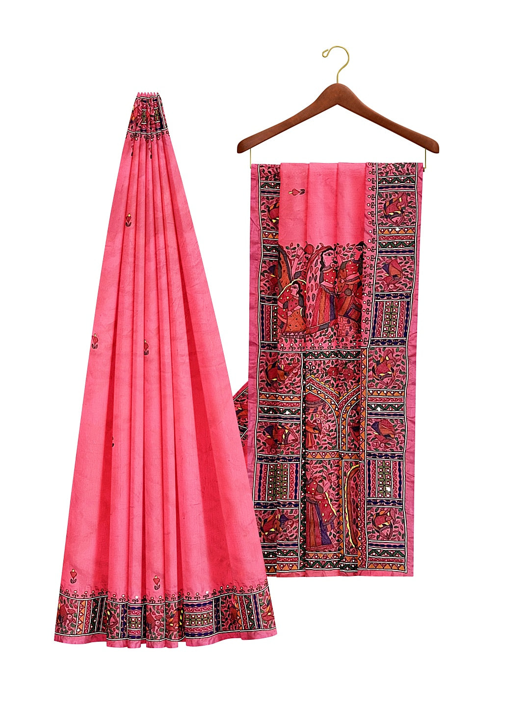 Hand-embroidery (AARI WORK) Hand-painted Murshidabad Silk Saree